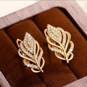 Gold Leaf Shaped Hoop Earring